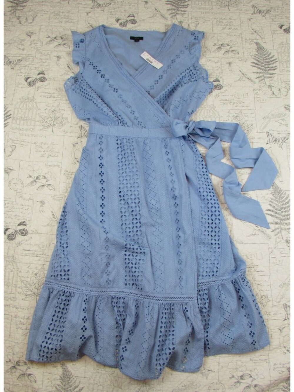 NEW J. Crew Blue All over Eyelet Wrap Midi Dress Flutter Slv lined womens sz 18 - Picture 3 of 16